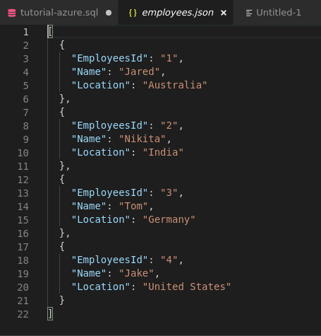 Capture d’écran de l’interface Visual Studio Code, Enregistrer au format JSON.