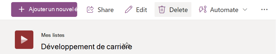 Sélectionnez Supprimer dans la barre de commandes.