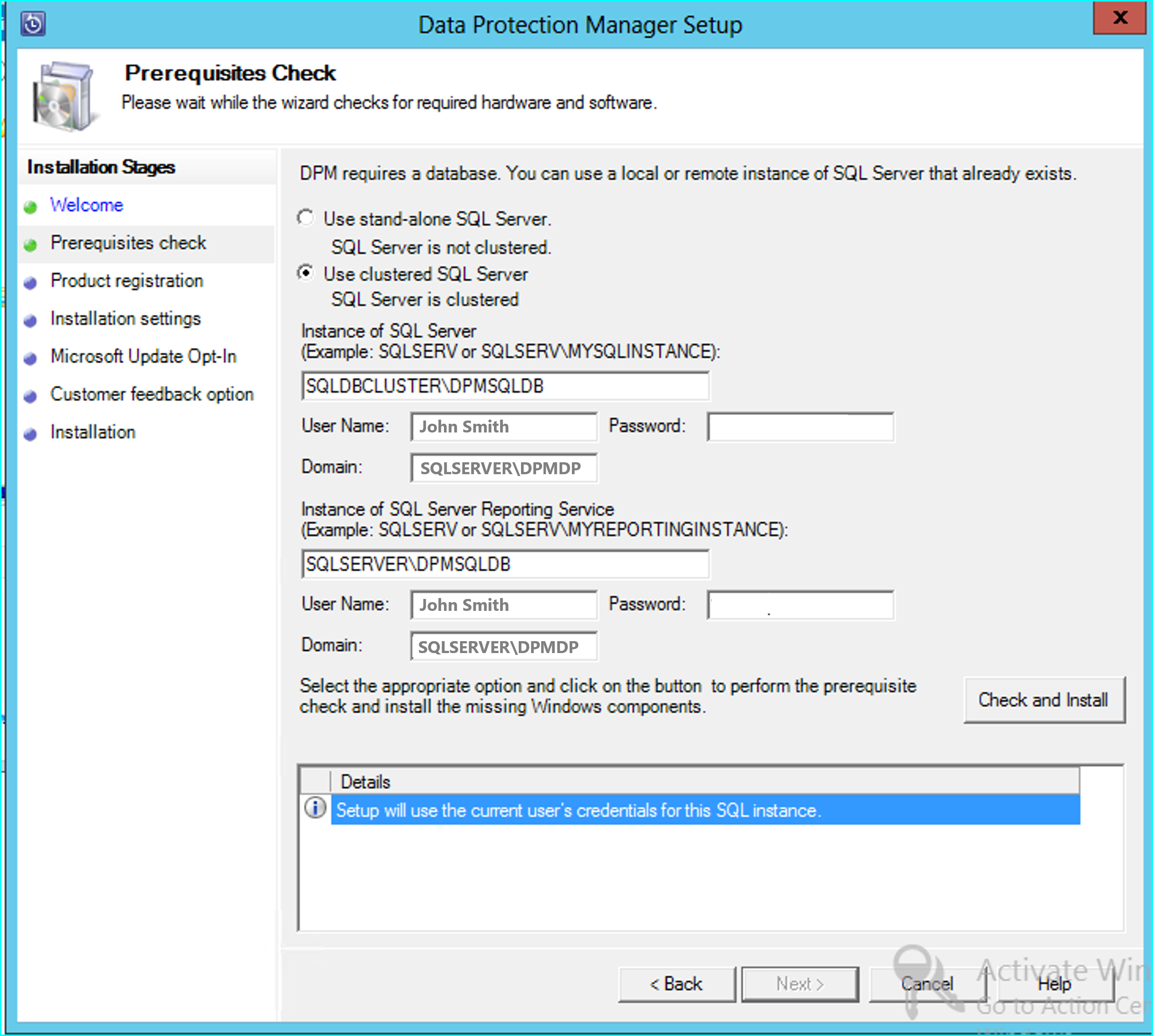 Capture d’écran montrant la page Installer la base de données.