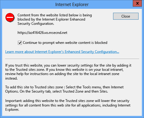 Capture d’écran montrant la fenêtre contextuelle dans Internet Explorer.