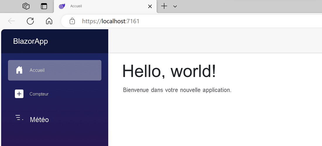 Capture d’écran montrant l’application Blazor s’exécutant dans un navigateur.