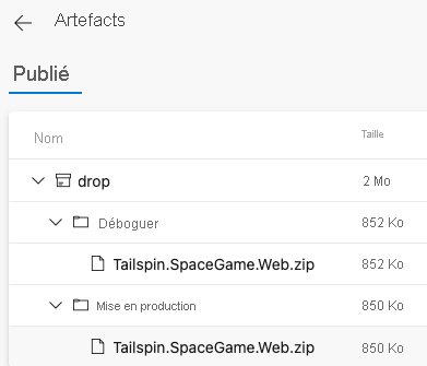 Capture d’écran d’Azure Pipelines montrant l’application empaquetée pour les configurations Debug et Release.