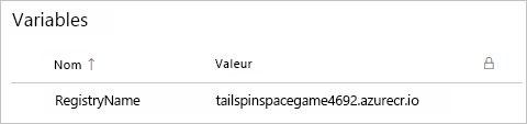 Screenshot of Azure Pipeline showing the variable group. The group contains one variable.