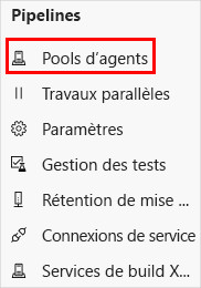 A screenshot of the project settings in Azure DevOps showing the location of the Agent pools menu item.