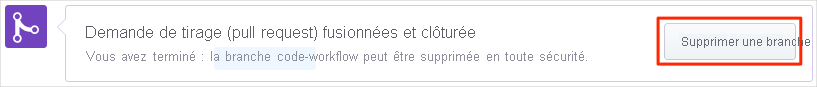 Capture d’écran de GitHub montrant l’emplacement du bouton Delete branch.