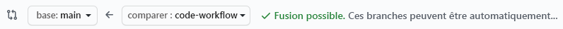 Capture d’écran de GitHub confirmant que la branche peut être fusionnée.