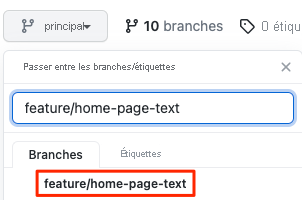 Capture d’écran de GitHub montrant la nouvelle branche.