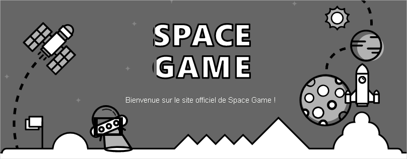 Capture d’écran du site web de Space Game avec du texte mis à jour. Le texte contient une faute d’orthographe.