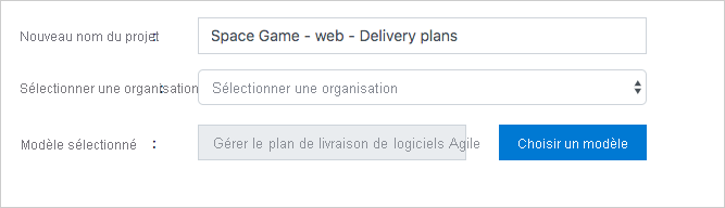 Capture d’écran de la création d’un projet avec Azure DevOps Demo Generator.