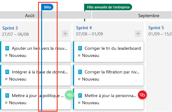 Capture d’écran montrant la sélection de Jalon bêta pour montrer la limite du jalon bêta.