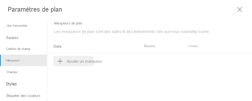 Capture d’écran montrant la sélection de l’onglet Marqueurs dans les paramètres du plan de livraison.