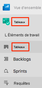 Azure DevOps montrant l’emplacement du menu Tableaux.