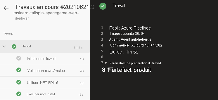 Screenshot of Azure Pipelines showing the running job.