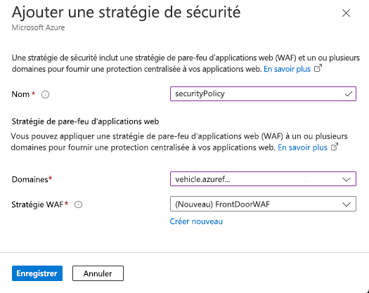 Screenshot of adding security policy containing WAF policy settings.