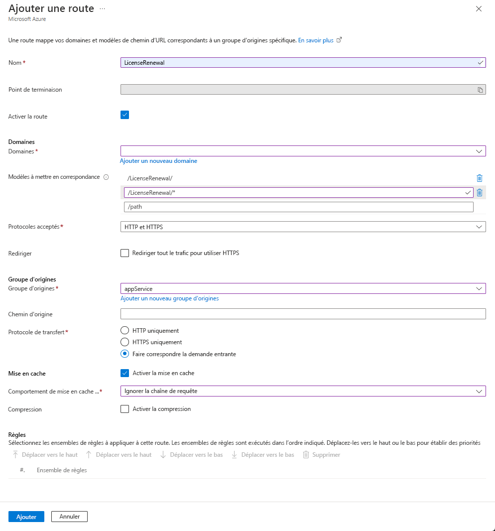 Screenshot of license renewal route settings.