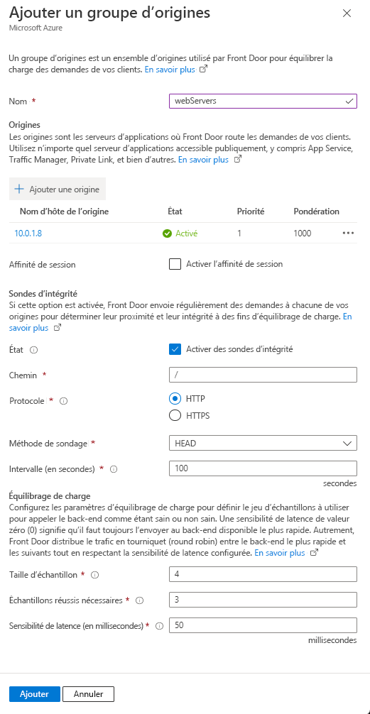 Screenshot of a web server origin added to an origin group.