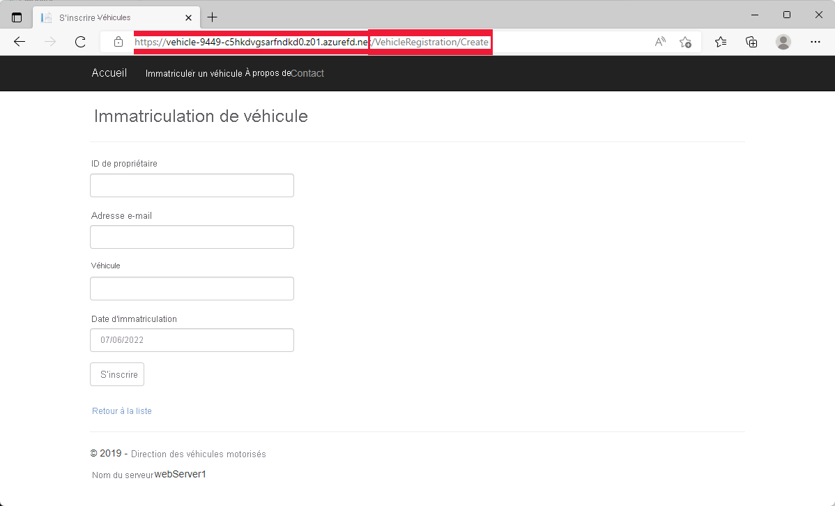 Screenshot of vehicle registration page.