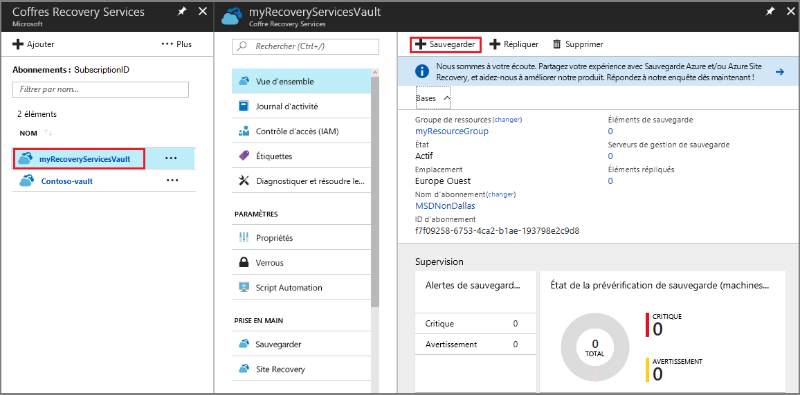 Figure 3 : la console du coffre Azure Recovery Services. [Fourni par Microsoft]