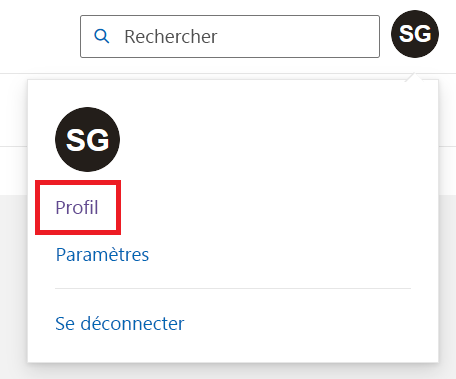 Capture d’écran du menu d’un compte Microsoft Learn pour accéder au profil.