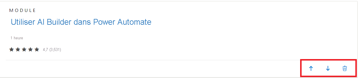 Capture d’écran de la flèche vers le haut, de la flèche vers le bas et de l’icône corbeille à côté d’une ressource dans une collection.