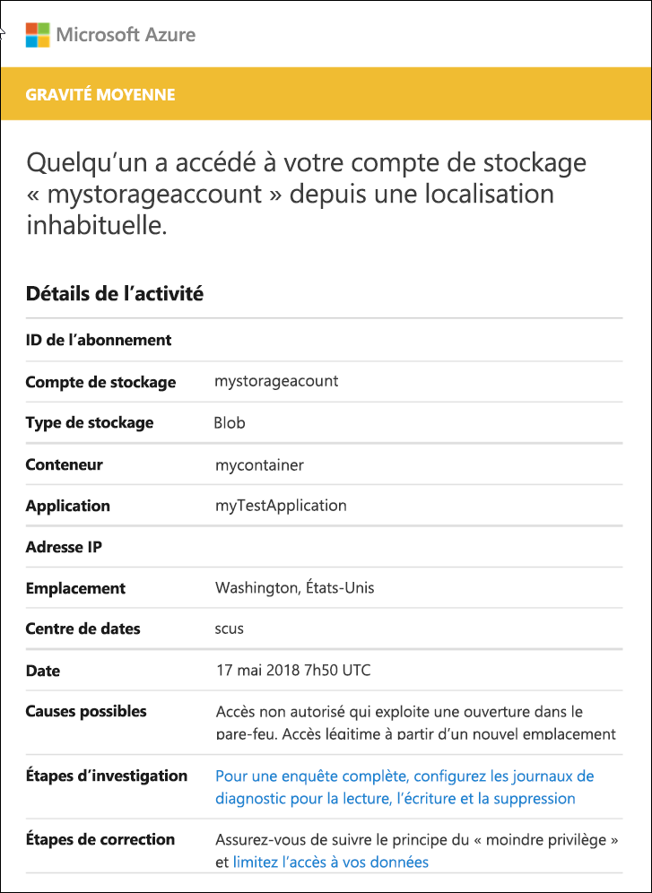 Capture d’écran montrant des anomalies de sécurité dans Microsoft Defender pour la sécurité.