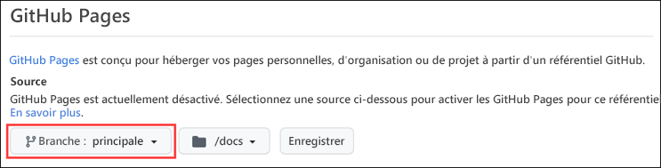 Activation de GitHub Pages.