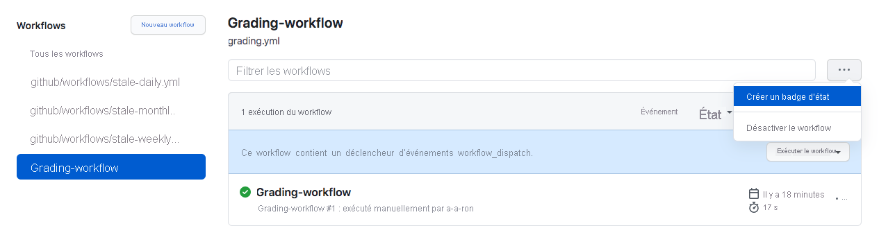 Capture d'écran de la désactivation d'un flux de travail sur GitHub.