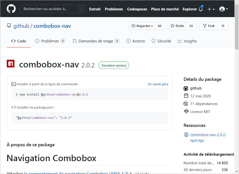 GitHub n p m package page, with description, and instructions about how to install it.