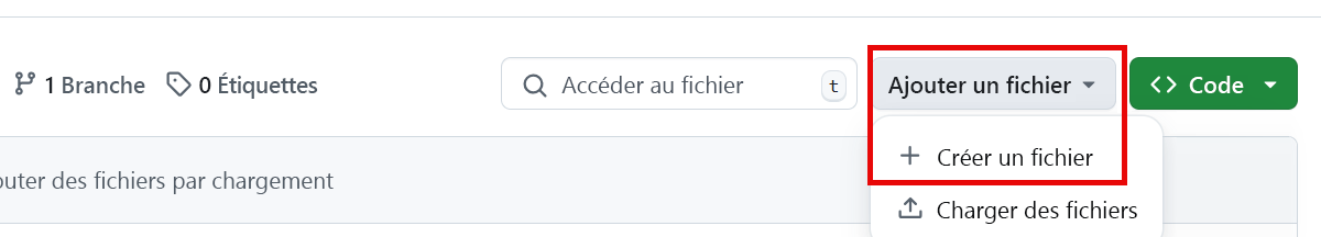 Une capture d’écran de l’option permettant d’ajouter un fichier à votre nouveau référentiel mis en évidence en rouge avec le bouton Ajouter un fichier vers la droite de l’écran.