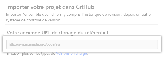 Capture d’écran de la zone de texte de l’ancienne URL du dépôt.