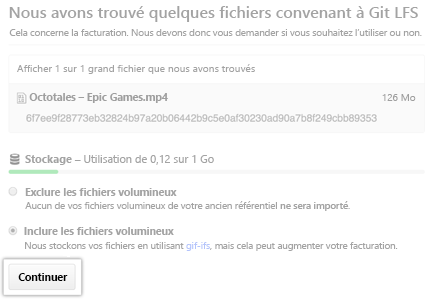 Capture d’écran des fichiers adaptés à l’importateur Git LFS.