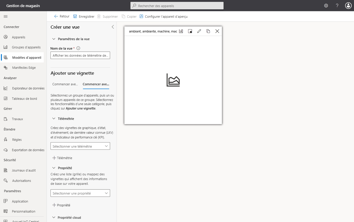 Capture d’écran qui montre la définition de la vue de télémétrie.