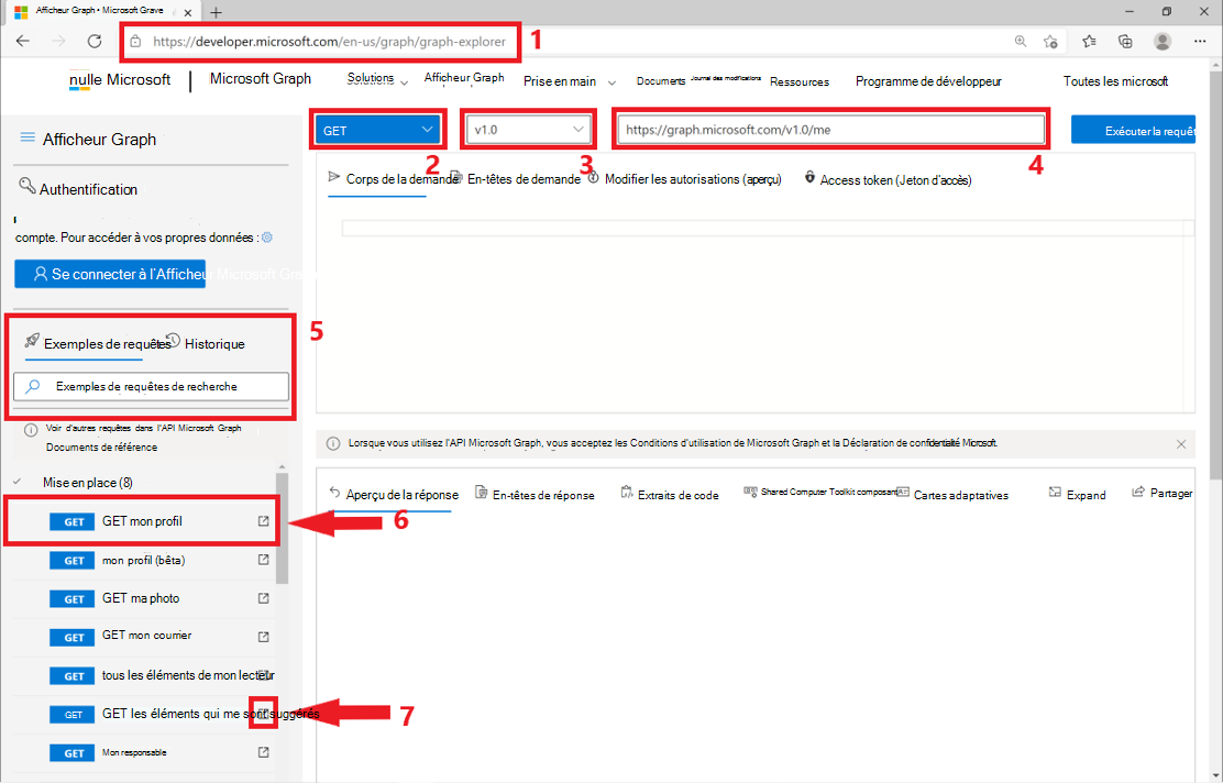 Capture d’écran qui identifie des parties de l’interface de l’afficheur Graph.