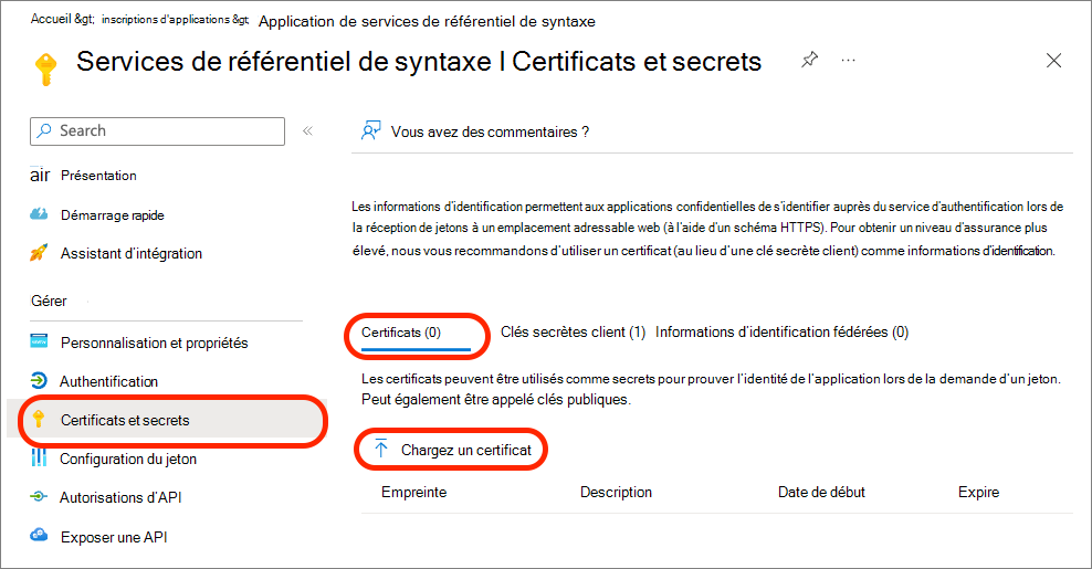 Capture d’écran du chargement d’un nouveau certificat dans une application.