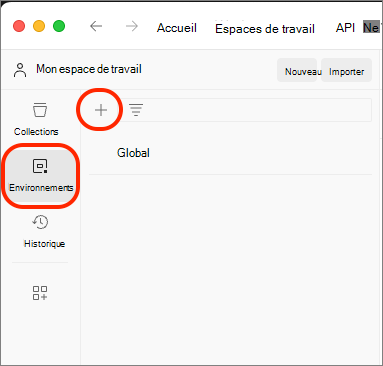 Capture d’écran de Postman créant un environnement.