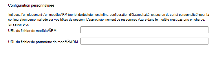 Capture d’écran de l’option Créer un pool d’hôtes de la configuration personnalisée Machine virtuelle dans Azure Virtual Desktop