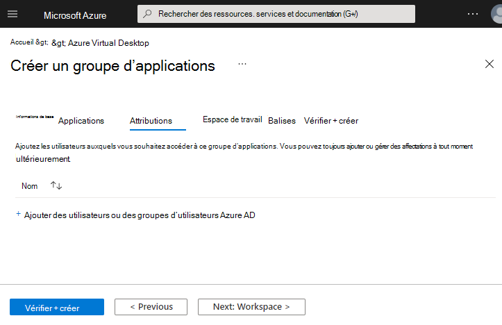 Capture d’écran de l’onglet Affectations avec l’option Ajouter des utilisateurs ou des groupes d’utilisateurs Microsoft Entra mise en évidence.