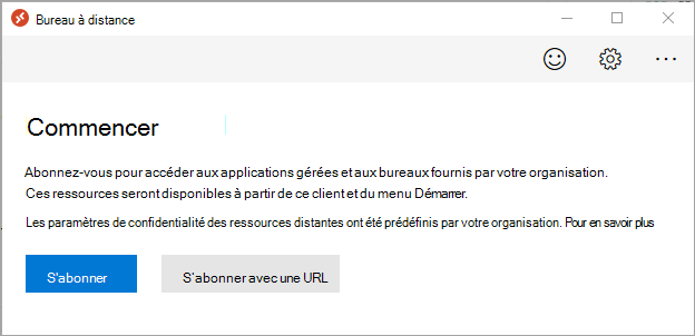 Capture d'écran de la fenêtre du bureau à distance avec le bouton « S'abonner à l’aide de l'URL ».