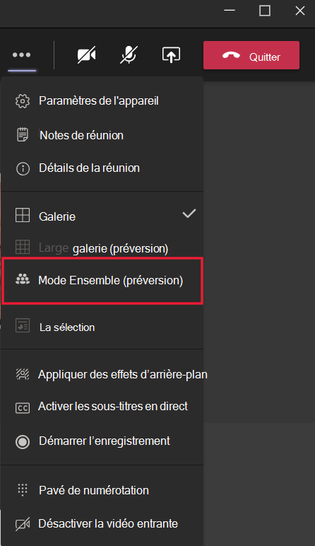 Capture d’écran montrant comment activer le mode d’association Teams.