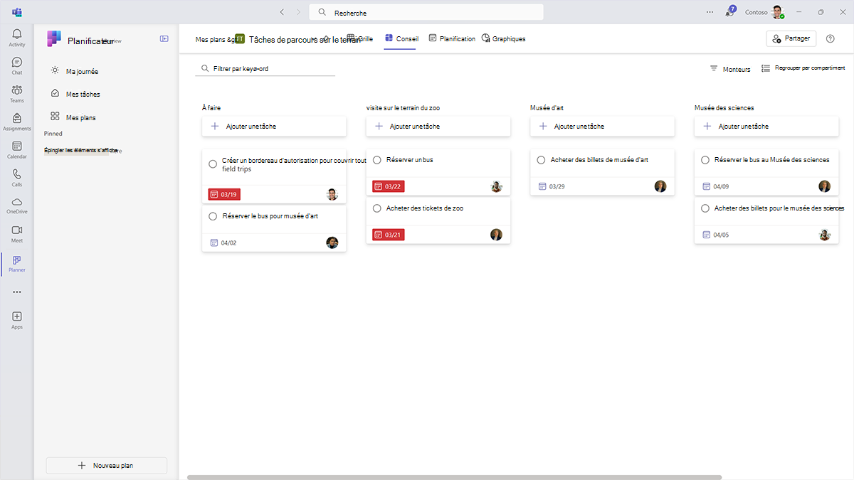 Capture d’écran des tâches de l’enseignant pour préparer une sortie scolaire dans Planificateur.