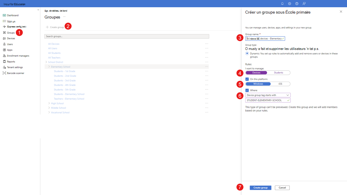 Capture d’écran montrant Intune éducation - création d’un groupe dynamique pour les appareils Autopilot.