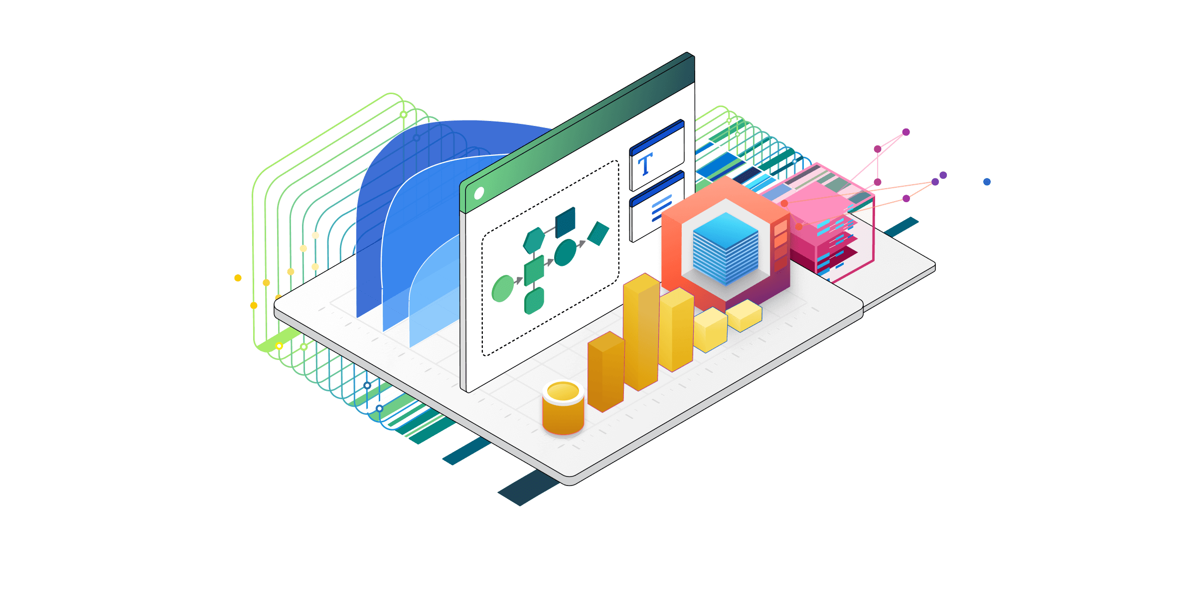 Une illustration isométrique des composants techniques pour les services Power Platform.