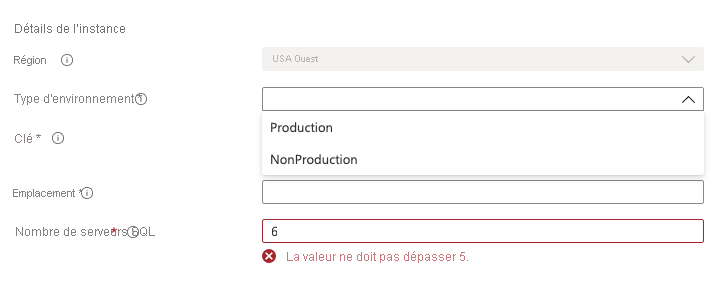 Screenshot that shows the Azure portal interface for entering parameter values for a template spec deployment.