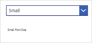 Capture d’écran d’une liste déroulante affichant l’option Petite et un libellé de texte affichant une police de taille 8.