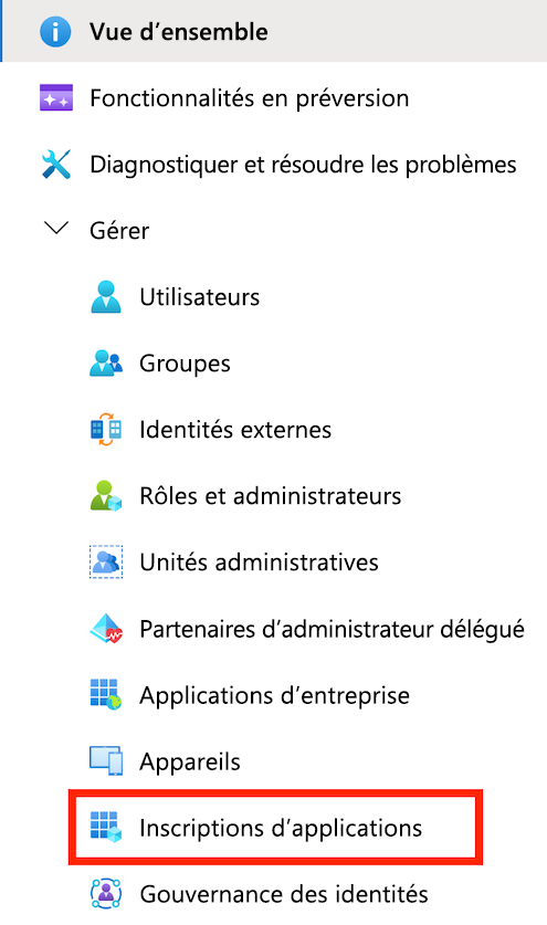 Capture d’écran montrant le menu de Microsoft Entra ID sur le portail Azure.