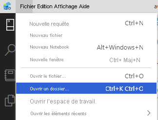 Capture d’écran de l’ouverture d’un dossier dans Azure Data Studio.