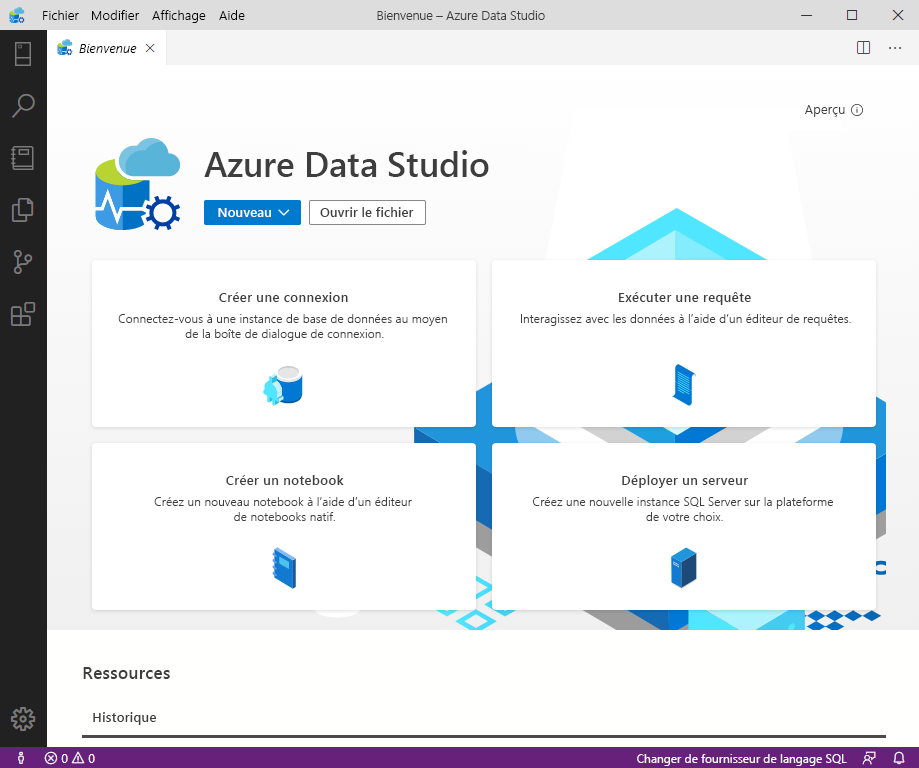 Capture d’écran qui montre Azure Data Studio.