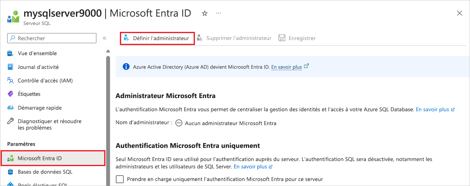 Capture d’écran de la définition de l’administrateur Microsoft Entra.