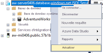 Capture d’écran montrant comment actualiser la connexion de base de données.