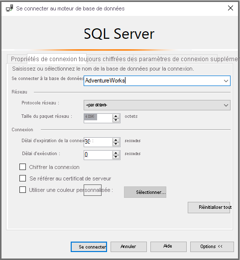 Screenshot of how to connect to a specific database.